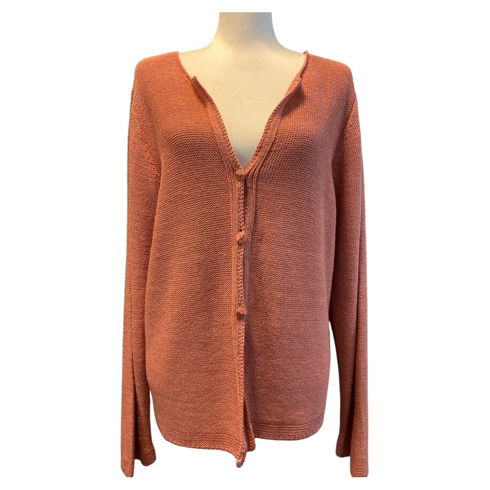 Sigrid Olsen Linen Blend Button Front Cardigan Size L Coastal Grandma Dusty Rose